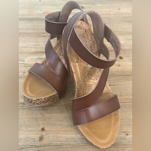 Blowfish Malibu Hapuku Platform Strappy Wedge Sandals, Brown, Size 7, Preowned